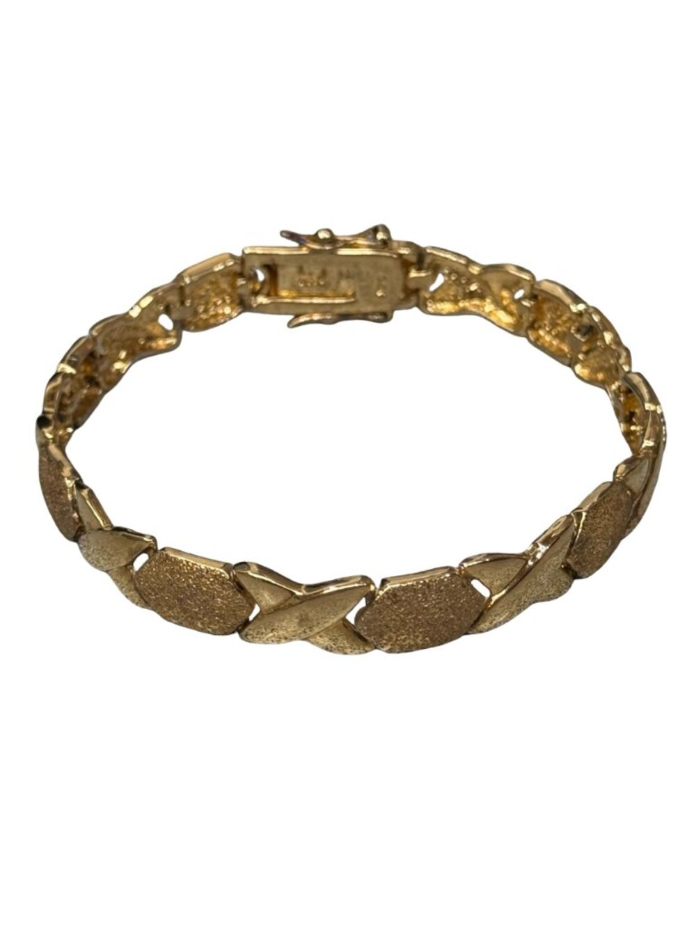 Gold Tone Textured X-Link Women's Bracelet - Picture 4 of 8